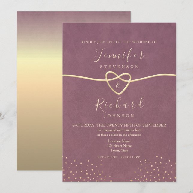Convite de Casamento Roxo Mauve Elegante (Frente/Verso)