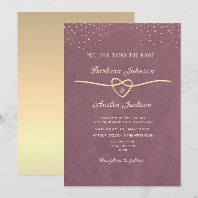 Convite de Casamento Roxo Mauve Moderno Minimalist (Frente/Verso)