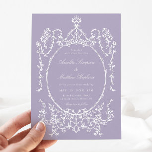 Convite de casamento roxo moldura francesa românti