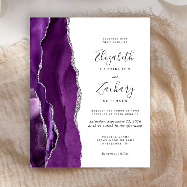 Convite de Casamento Roxo Prata Ágata Orçamento (Criador carregado)