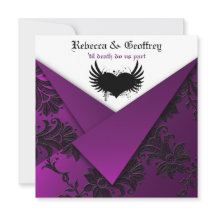 Convite de Casamento Roxo, Preto, Branco Gótico