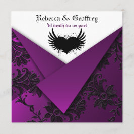 Convite de Casamento Roxo, Preto, Branco Gótico