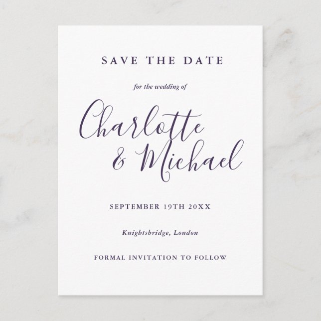 Convite de casamento roxo Save the Date (Frente)