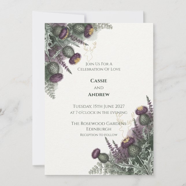 Convite de Casamento Roxo Thistle Heather (Frente)