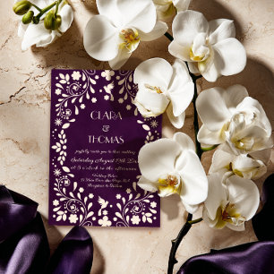 Convite de Casamento Roxo Vintage Mexicano