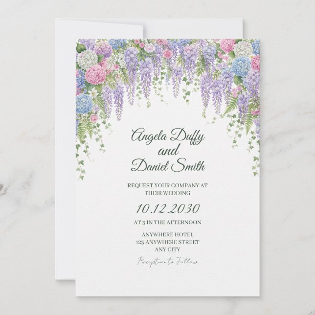 Convite de Casamento Roxo Wisteria (Frente)
