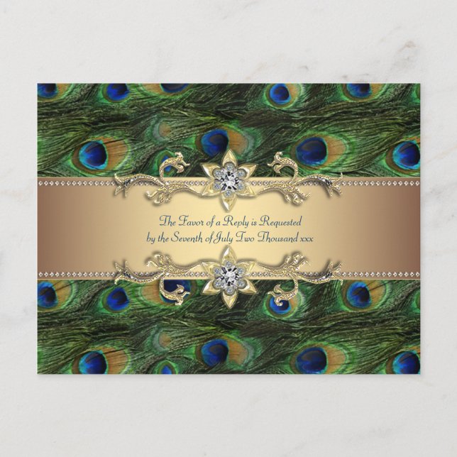 Convite de Casamento Royal Indian Peacock Verde Es (Frente)