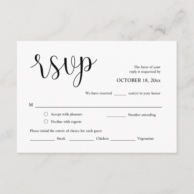 Convite de Casamento RSVP, Cartão de Opções de Ref (Frente)
