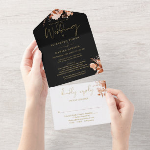 Convite de Casamento RSVP com Detalhes Florais de 