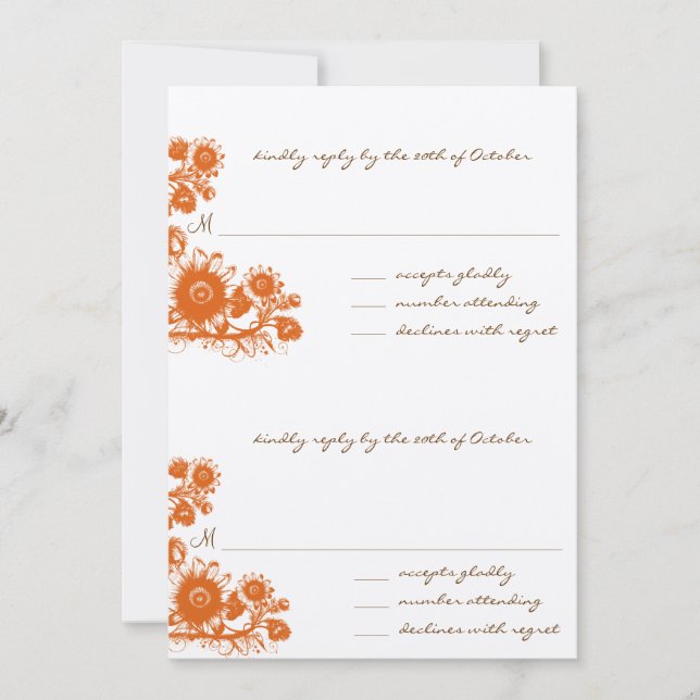 Convite de Casamento RSVP de Flores de Orange Vint (Frente)