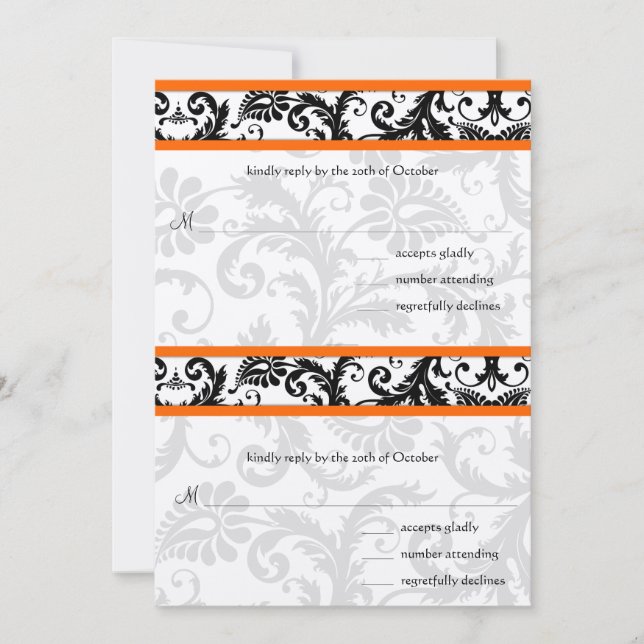 Convite de Casamento RSVP de Trim Laranja de Damas (Frente)