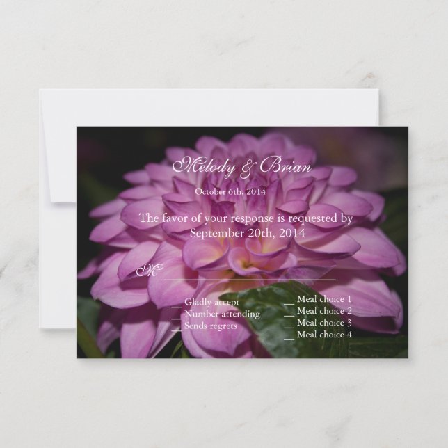 convite de casamento RSVP flor dália roxa (Frente)