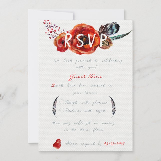 Convite de Casamento RSVP Flores de Papoula Floral (Frente)