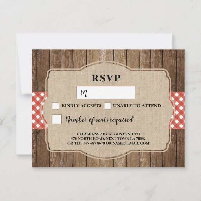 Convite de Casamento RSVP Gingham Vermelho BBQ Bur (Frente)