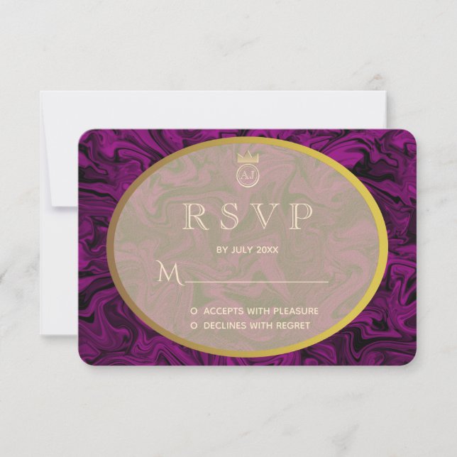 Convite de Casamento RSVP Luxo Roxo e Dourado (Frente)