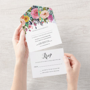 Convite de Casamento RSVP Perfurado Removível Tudo
