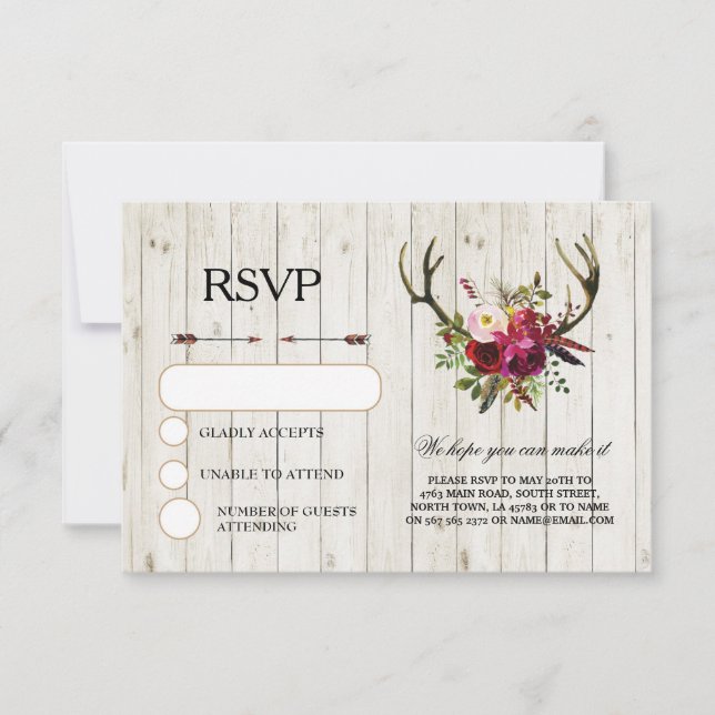 Convite de Casamento RSVP Rustico Galhadas Cartões (Frente)