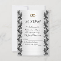 Convite de casamento RSVP Satin-look Black Appliqu