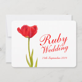 Convite de casamento rubi com tulipa vermelha para