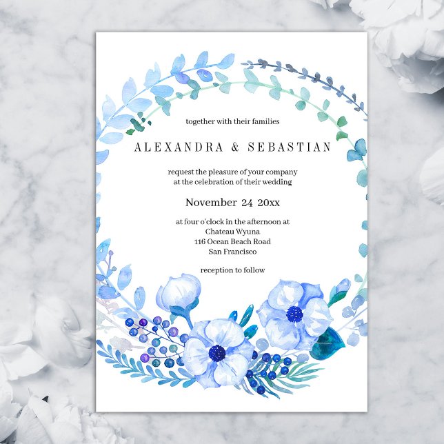Convite De Casamento Russo Floral De Cor Azul (Criador carregado)