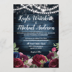 Convite de casamento Russo Floral de Marinho e Bor