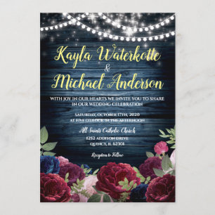 Convite de casamento Russo Floral de Marinho e Bor