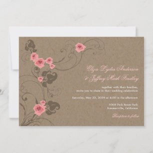 Convite de casamento Russo Kraft Floral Chic Roses