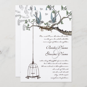Convite de casamento Rustic Bluebird Birdcage