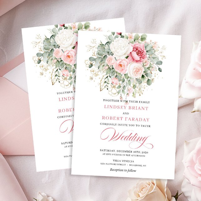 Convite de Casamento Rustic Blush Rose Greenery Go (Rustic Blush Rose Greenery Gold Wedding Invitation)