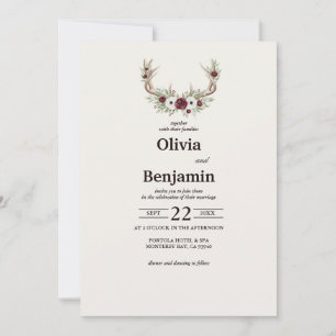 Convite De Casamento Rustic Boho Deer Antlers