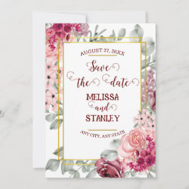 Convite de casamento Rustic Burgundy Marsala Rosa 