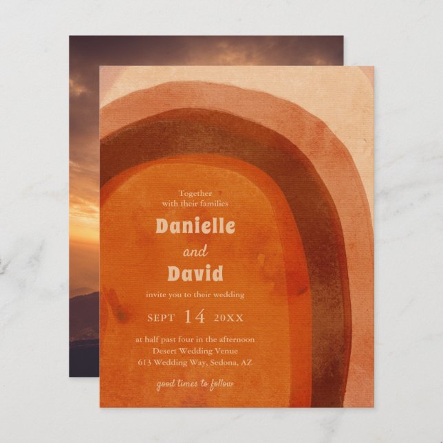 Convite de casamento Rustic Burnt Orange Photo Bud (Frente/Verso)