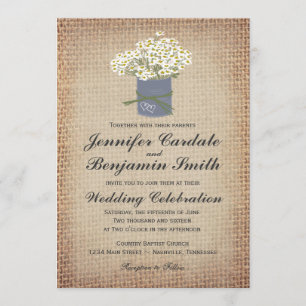 Convite de casamento Rustic Daisies Double Hearts