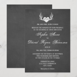 Convite de casamento Rustic Deer Antlers & Heart C