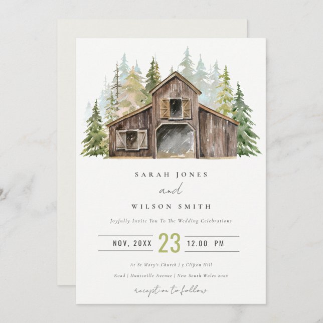 Convite de casamento Rustic Elegant Pine Forest (Frente/Verso)