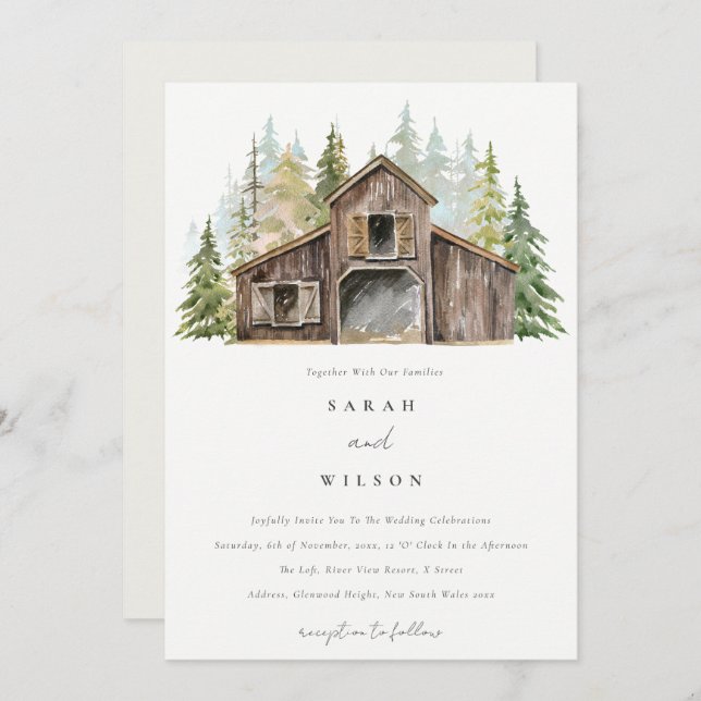 Convite de casamento Rustic Elegant Pine Forest (Frente/Verso)