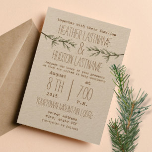 Convite de casamento Rustic Evergreen Branch