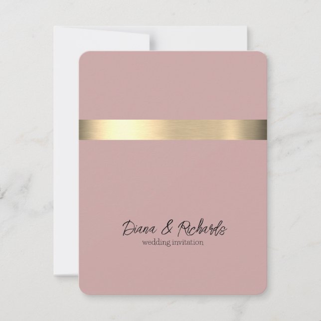 Convite De Casamento Rustic Faux Foil Dourado Rosa (Frente)