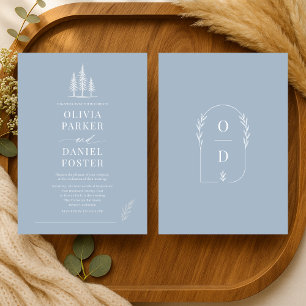 Convite de Casamento Rustic Forest Dusty Blue Line