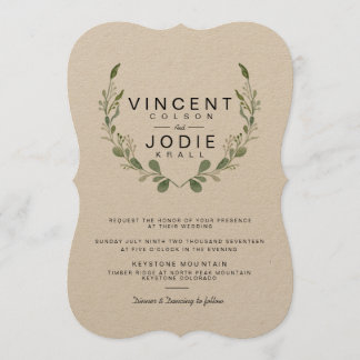 Convite de casamento Rustic Greenery Wreath Waterc