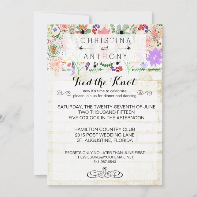 Convite de casamento Rustic Mini Flower Water Colo (Frente)