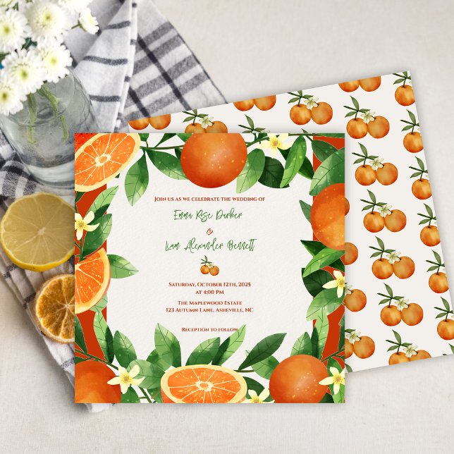 Convite De Casamento Rustic Orange Citrus Autumn (Rustic Orange Citrus Autumn Wedding Invitation)