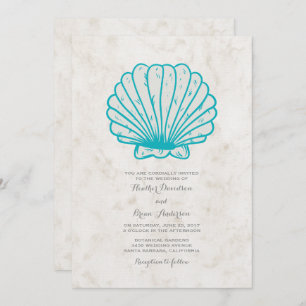 Convite de casamento Rustic Seashell Turquoise