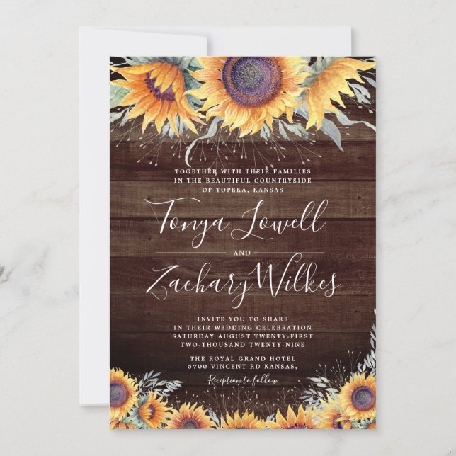 Convite de casamento Rustic Sunflower Countryside (Frente)