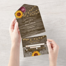 Convite de casamento Rustic Sunflower Peony All-in