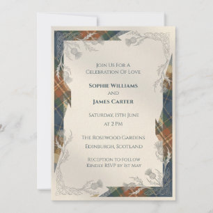 Convite de Casamento Rustic Tartan Thistle