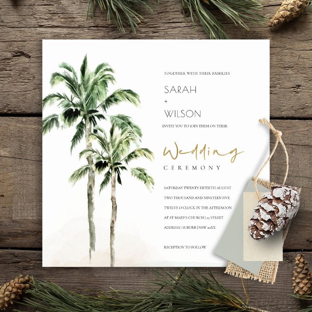 Convite de casamento Rustic Tropical Beach Palm Tr (Criador carregado)