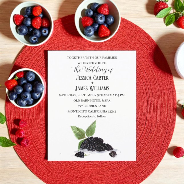 Convite De Casamento Rustic Watercolor Blackberry (Criador carregado)