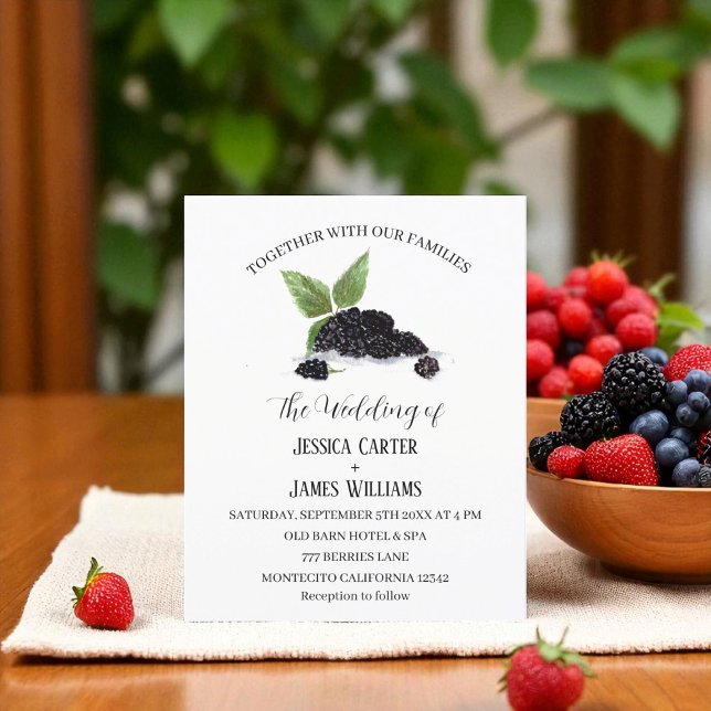 Convite De Casamento Rustic Watercolor Blackberry (Criador carregado)