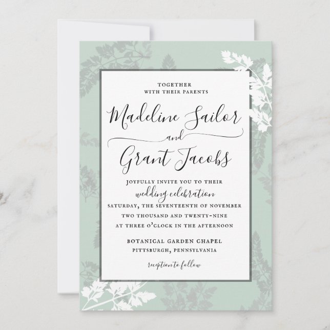 Convite De Casamento Rustic Woodland Foliage Sage (Frente)